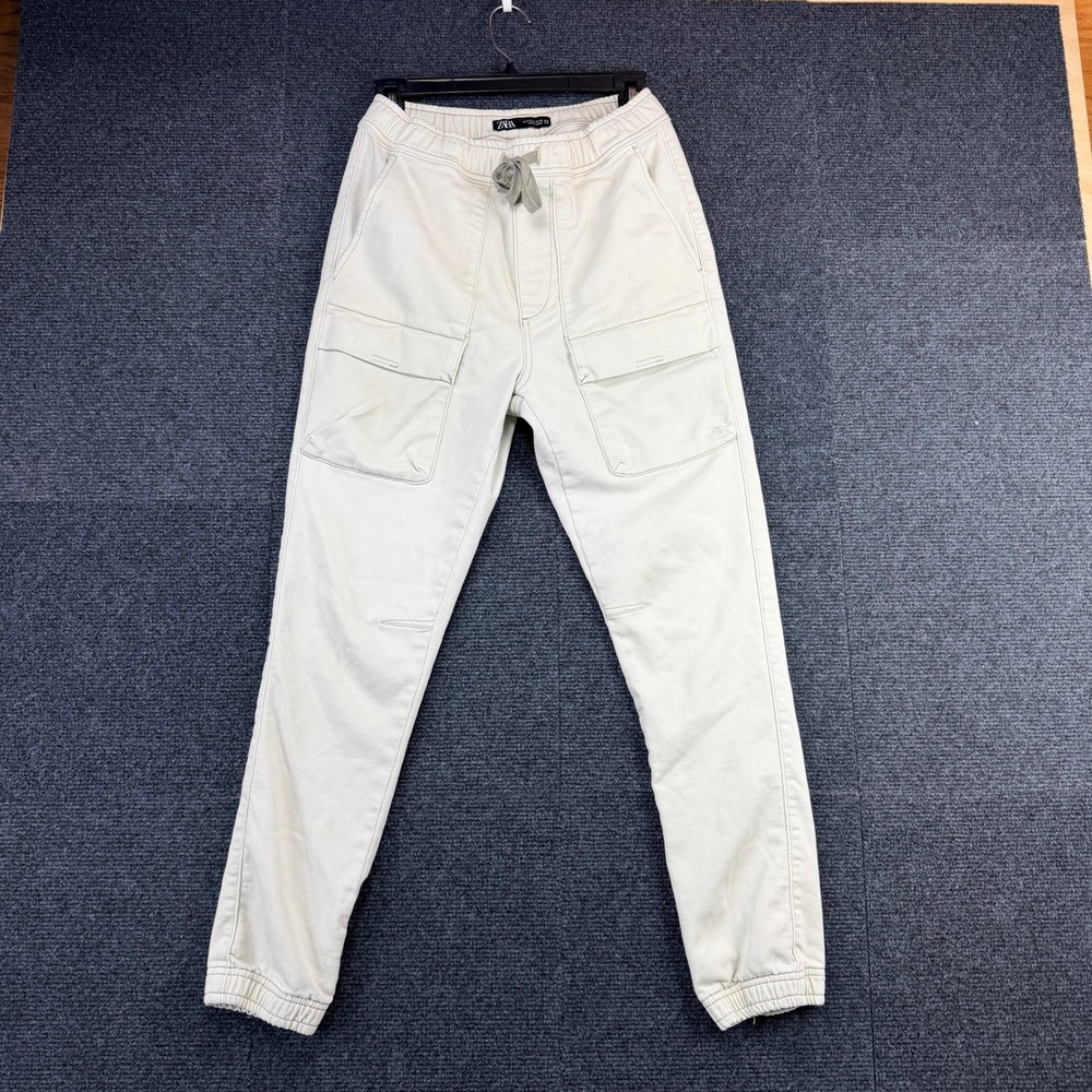 Zara Womens Cargo Jogger Pants Off White Cream Utility Slim Fit Small